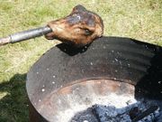 A head being roasted rather than boiled