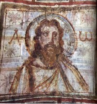 Mural painting of Jesus from the catacombs of Rome, late 4th century.
