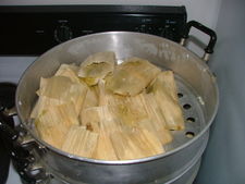 A batch of tamales in the tamalera