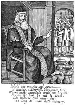 Excerpt from Josiah King's The Examination and Tryal of Father Christmas (1686), published shortly after Christmas was reinstated as a holy day in England. Folger Shakespeare Library, Washington, D.C.