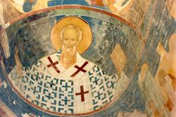 St Nicholas, the patron saint of Russian merchants. Fresco by Dionisius from the Ferapontov Monastery.
