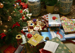 Gifts under a Christmas tree.