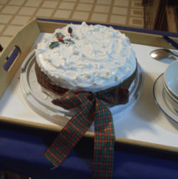 A heavily iced Christmas cake