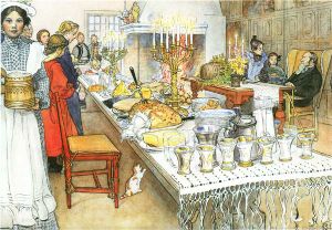 "The Christmas Eve" (1904-05), watercolor painting by the Swedish painter Carl Larsson (1853-1919)