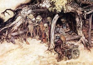 "To make my small elves coats; and some keep back." One of Arthur Rackham's illustrations to William Shakespeare's A Midsummer Night's Dream.