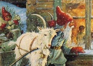 One of Jenny Nystrm's Christmas-themed tomte paintings, a popular image of the modern tomte