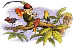 Poor little birdie teased, by Victorian era illustrator Richard Doyle depicts the traditional view of an elf from later English folklore as a diminutive woodland humanoid.